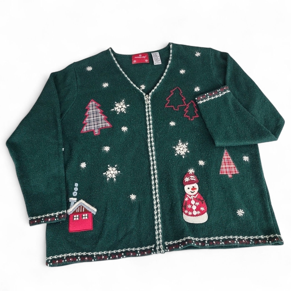 HolidayLodge by Northcrest Green Holiday Christmas Zip-up Cardigan Size 18/20 2X